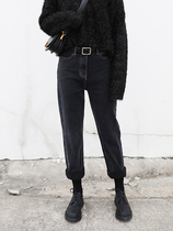 Fall winter black jeans female Korean version of high waist loose bf straight pants slim nine torre pants casual long pants
