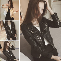 AXm Spring and Autumn 2021 New Korean Slim Small Leather Women Short Slim Motorcycle Jacket Leather Jacket Tide