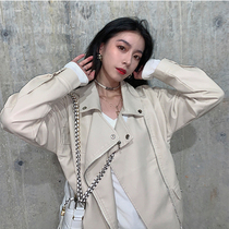2021 spring and autumn new couple leather leather jacket female Korean version thin and loose bf fan car jacket