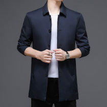 Lapel coat mens 2021 new middle-aged spring and autumn solid color business jacket casual long trench coat mens coat