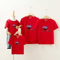 Red parent-child dress a family of four mother and daughter Summer clothes 2022 new different short sleeve t-shirt three mother and child
