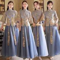 Chinese bridesmaid clothing 2021 new winter thin senior sense wedding sister Group dress dress Chinese style long sleeve winter