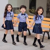 British academic school uniform primary school student Xia Xin 61 performance clothing blue striped shirt suit kindergarten clothing