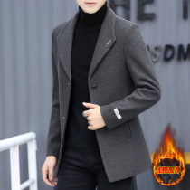 Autumn and winter woolen coat mens thickened suit Korean version trend mens short windbreaker mature and stable coat