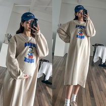 Fat plus size maternity spring and autumn coat long sleeve T-shirt dress autumn long cotton loose 200kg