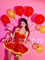 MOE bar National Day balloon party sexy gogo bright red illusion laser swing dress DS lead dance suit