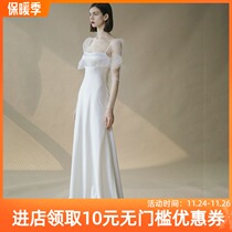 French light wedding dress white Simple Super fairy dream bride welcome to go out gauze temperament tailed satin dress thin