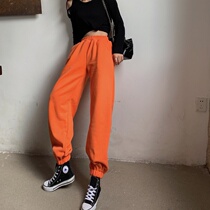 Add velvet thick pants children autumn and winter 2021 new ins super fire high waist casual pants loose toe pants