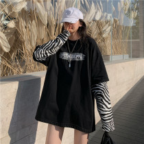 Pregnant women net red pregnant coat winter spring new fake two zebra T-shirt female loose Harajuku wind Wei Yi Chao mom