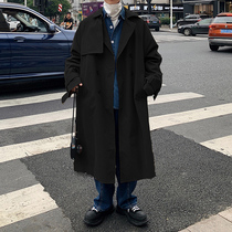 Ashkenazi windbreaker jacket Mens high-end double-breasted British wind mid-length coat lazy wind Korean chic top