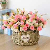 Handmade straw Wicker flower basket European flower pot living room decoration pastoral rattan basket simulation flower set