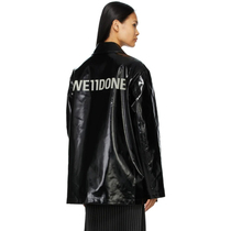 South Korean we11done leather jacket Yang Mi same style back luminous letter logo bright leather jacket coat women winter