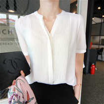 SFmarceau white Chiffon shirt womens shirt short sleeve Port wind loose short thin top summer