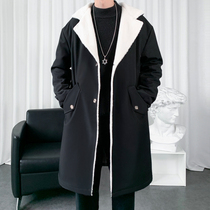 Trench coat mens long coat mens coat spring and autumn loose hooded cloak top autumn and winter plus velvet thickened mens clothing