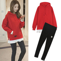 Pregnancy Woman Dress Spring Clothing Suit 2022 Spring Fall Net Red Fashion Tide Clothing Blouses Two Sets of Long Lian Hat Sweater