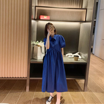 Summer 2022 new blue polo collar shirt skirt woman mid-length style display slim foam sleeveless dress accessory