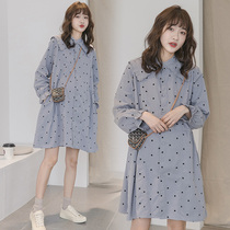 Pregnant womens autumn shirt dress Spring and Autumn Autumn Korean version of the wave point cotton skirt tide mother top female long