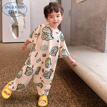 Childrens pajamas cotton anti-kick quilt jumpsuit boys summer new baby air conditioning clothes breathable boy homewear
