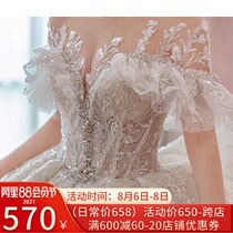 One-shouldered main wedding dress bride 2021 new temperament big tail French simple light court v-neck summer