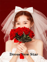 Bride Pengpeng veil headdress Super fairy New bow yarn brigade Photo Veil double layer