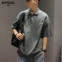 Summer cotton polo shirt Short-sleeved T-shirt mens loose large size plus fat plus Paul top lapel mens T-shirt