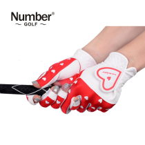 number golf Gloves Ladies leak finger gloves breathable non-slip golf hands PU gloves