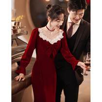 Fish tail evening dress toast serving niche Bride wedding 2021 new winter banquet temperament female high-end wine red