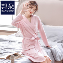 Sleeping Robe Lady Spring Fall Long Sleeves Pure Cotton Sexy Long style Bathrobe pyjamas autumn and winter thin all cotton fall big code bath clothes