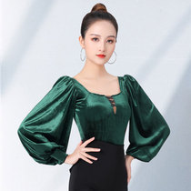 Dan Ballroom dance jacket new velvet lantern sleeves dark green national standard dance practice clothes autumn Latin dance clothes