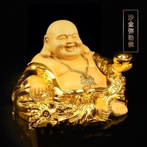 Car ornaments Maitreya Buddha statue car accessories sand gold car high-end Baicai Yuanbao Jin Buddha margin security supplies
