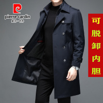 Pirkadan mulberry silk trench coat autumn and winter mens long coat middle-aged mens medium-length padded cotton jacket