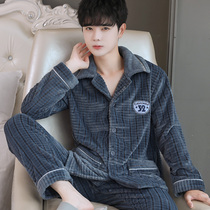 Coral velvet pajamas men padded suit plus velvet flannel Spring and Autumn Winter home clothes cute 2021 New