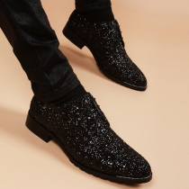 Tide brand business leather shoes mens shoes Korean version of Joker net personality new British wild Joker pointed shiny inner increase