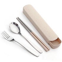 Japanese creative stainless steel portable tableware box three-piece set student cute chopsticks box long handle spoon Fork