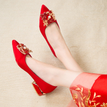 Wedding shoes heels fall with wedding low heel chunky-heel 3cm5 married xiu he fu bridal shoes pregnant women wear red shoes