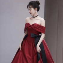 Toast to the bride 2022 new red satin-lined high-end light lavish engagement answer to the evening dress lady
