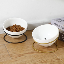 Tilt pet bowl water bowl cat bowl ceramic cat bowl with iron frame cat food basin cervical spine protection cartoon cat table a5