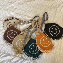 Childrens knitted bag ins Han fan smiling face autumn and winter baby concave shape cross bag male and female child wool shoulder bag
