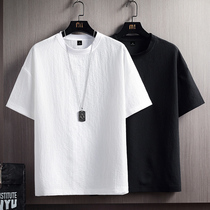 Ice silk short-sleeved T-shirt Mens summer thin ice top T-shirt tide brand base clothes loose linen half sleeves