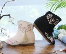 Zen single boots cotton boots Chinese retro tassel embroidered cloth boots national style ladies short boots 2021 autumn and winter
