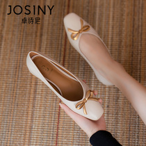 Zhuoshini with skirt single shoes womens summer 2021 new evening wind cat heel gentle shoes bow flat shoes