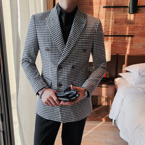 Double-breasted blazer mens autumn and winter English Plaid single West top Jersey handsome Chandon business casual suit