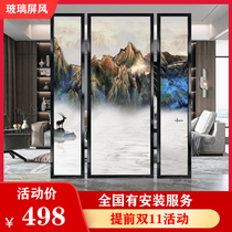 3D art glass folding screen household partition Chinese style landscape painting large hotel project custom porch