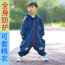 Baby One-Piece Clothes Baby Cartoon Whole Body Anti-Dirty Climbing Clothes Fall Winter Clothes Zipper Closure Hat Cotton Coat