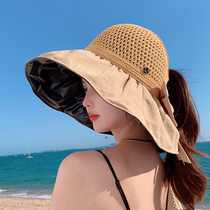 Summer black gum butterfly knot sunhat female hollowed-out straw hat anti-UV large eatery sunscreen sun fisherman hat