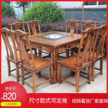 Solid Wood Hotpot Table Marble Hotel Restaurant Table And Chairs Combined Hotpot Table induction stove integrated smoke-free Home Business