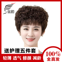 Permanent hot wigs female short hair middle-aged and elderly women short curly hair full head set true hair lifelike mother hair set