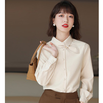 French temperament shirt womens design sense niche unilateral rabbit collar long-sleeved shirt folded inside wear clothes Autumn and winter