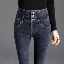 High-waisted jeans womens 2021 new summer womens pants belly three-breasted skinny spring and autumn pants ankle-length pants