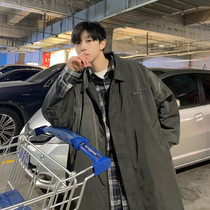 Long windbreaker coat mens spring and autumn mens thin coat 2021 new trend Hong Kong style Japanese tooling jacket